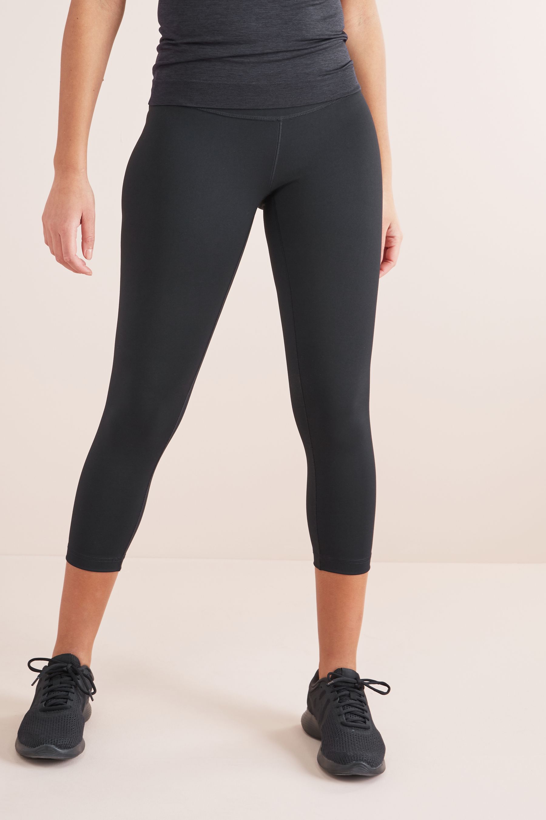 Buy Black Next Active Sports Tummy Control High Waisted Mid Length