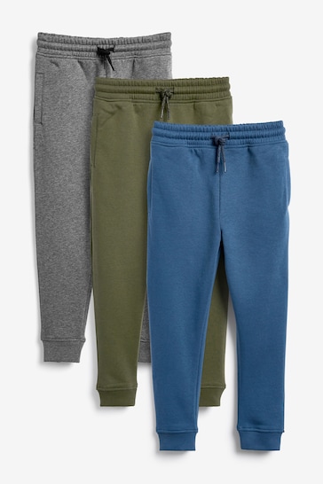 Khaki Green/Blue/Grey Slim Fit Joggers 3 Pack (3-16yrs)