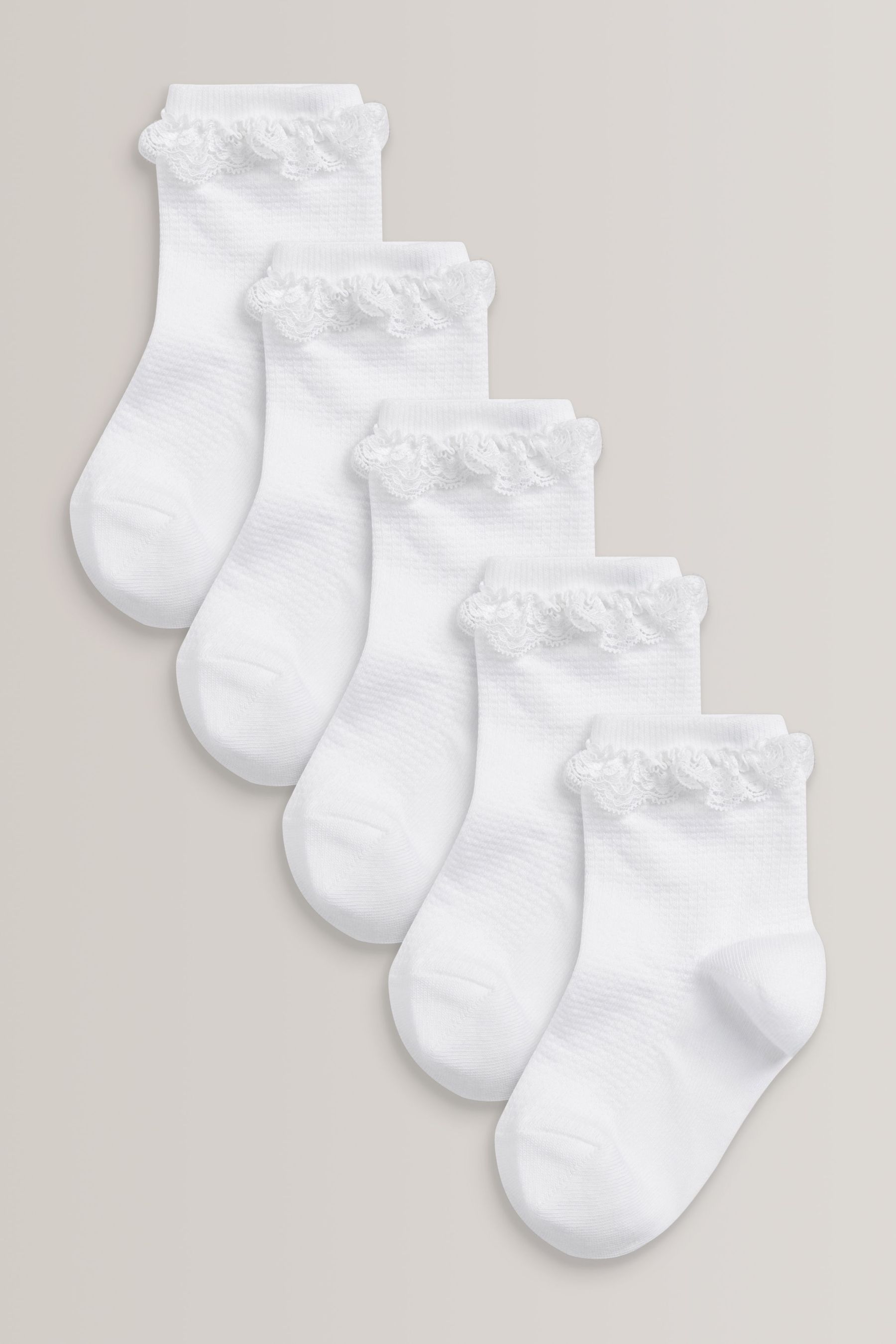 Buy White 5 Pack Cotton Rich Ruffle Ankle Socks from the Next UK