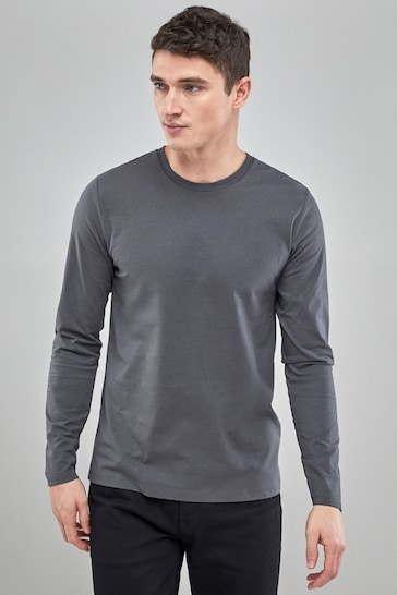Charcoal Grey Long Sleeve Crew Neck T-Shirt