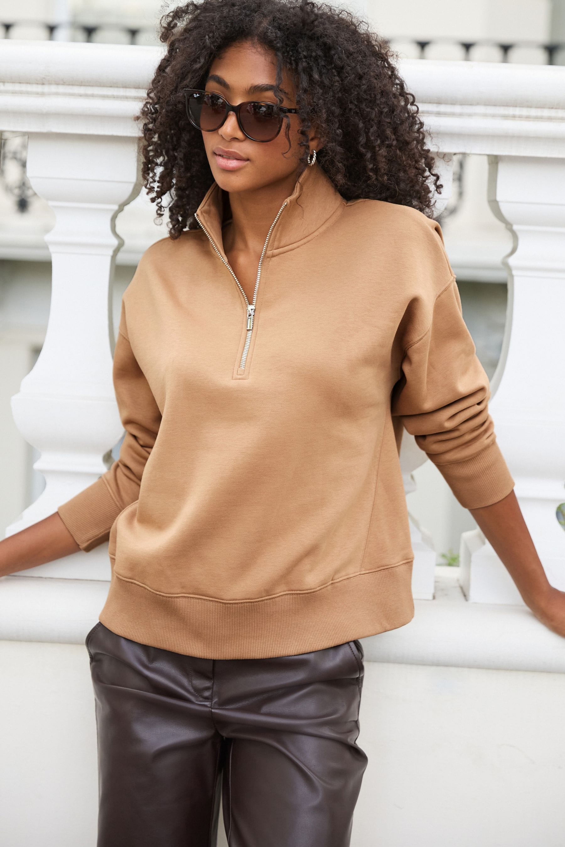 Camel Tan Essential Half Zip Neck Sweatshirt