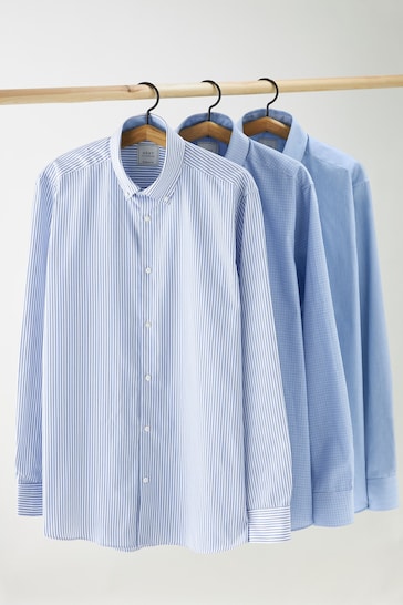 Blue Regular Fit Easy Care Single Cuff Shirts 3 Pack