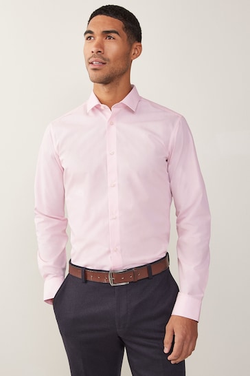Pink Slim Fit Easy Care Single Cuff Shirt