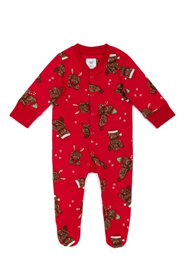 Chelsea Peers Red Kids' Recycled Fibre Red Christmas Cockapoo Print Sleepsuit