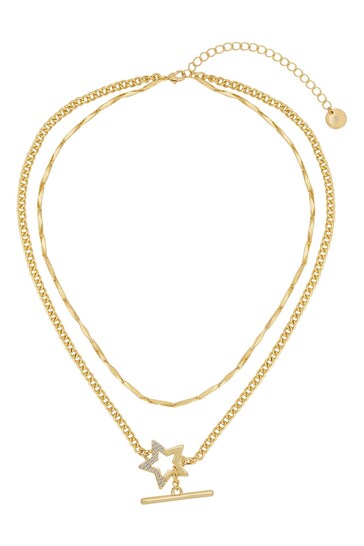 Caramel Jewellery London Gold Tone Super Star Pavé Layered Necklace