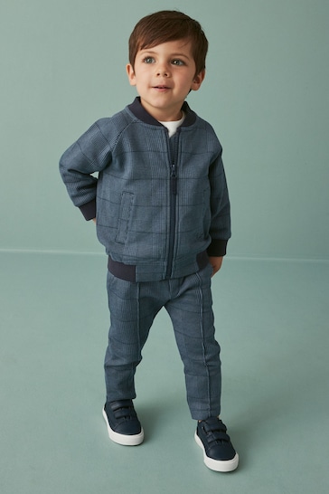 Navy Blue 3 Piece Jersey Check Bomber and Jogger Set (3mths-7yrs)