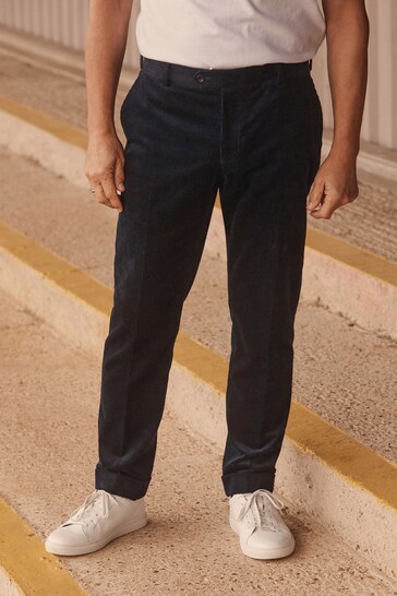 Navy Blue Slim Corduroy Suit Trousers