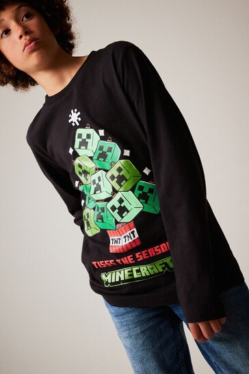 Minecraft Black Long Sleeve Christmas T-Shirt (3-16yrs)