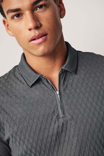 Buy Charcoal Grey Textured Polo Shirt from the Next UK online shop