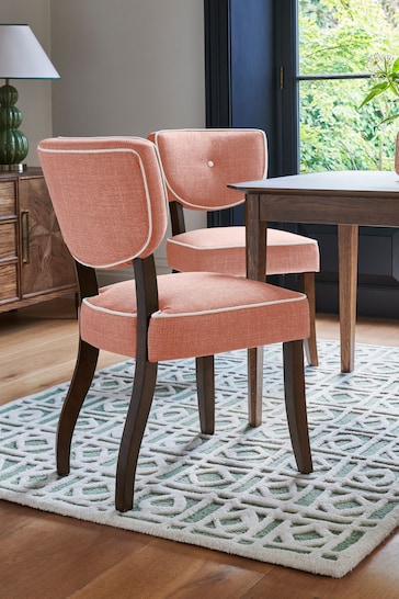 Nina Campbell Set of 2 Clabon Coral Ashburn Dining Chairs