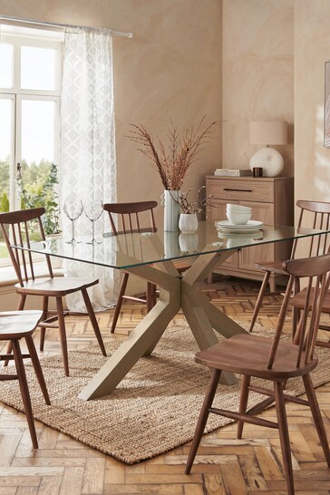 Natural Oak Effect Oslo Solid Oak & Glass Bar 6 Seater Dining Table
