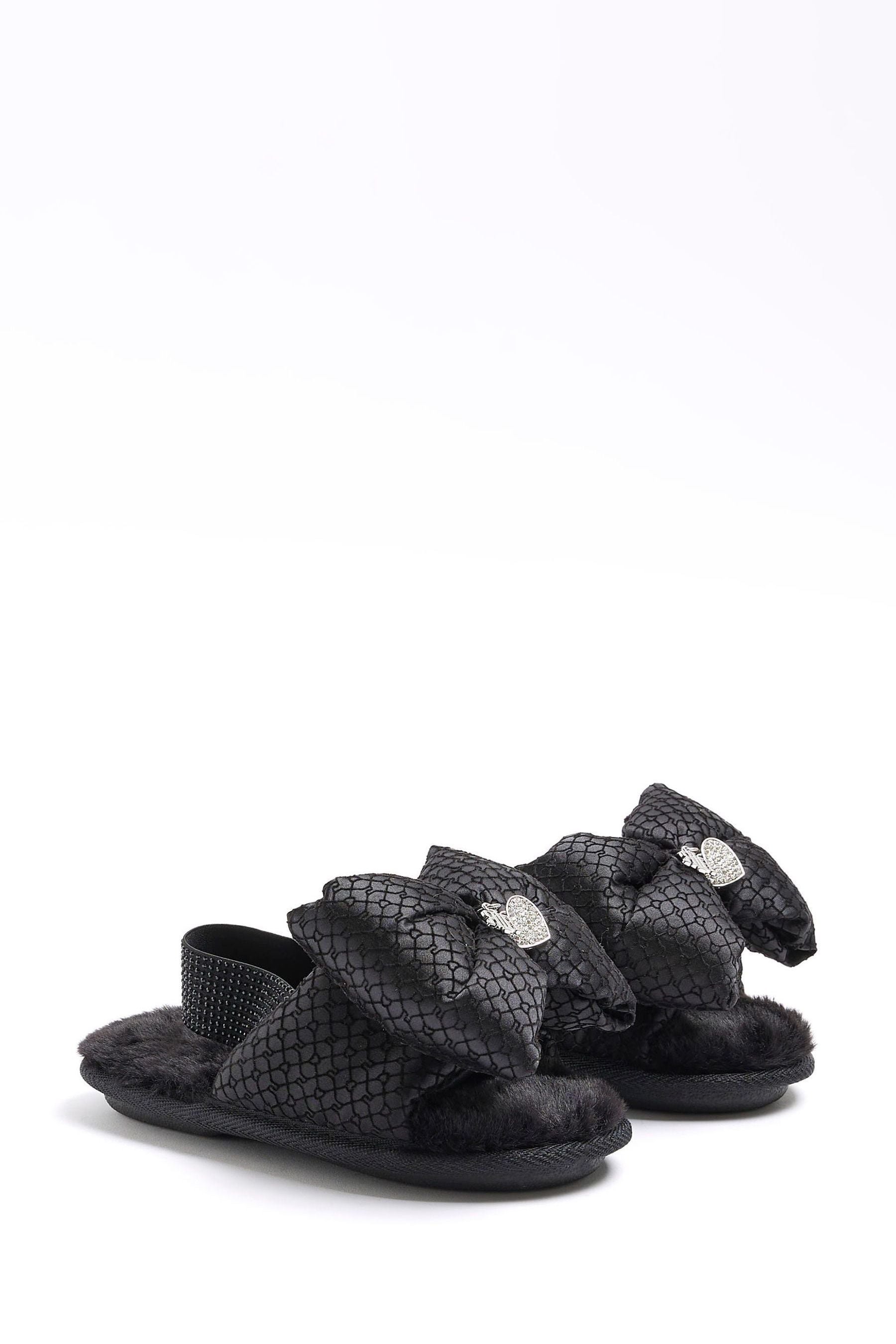 Buy River Island Black Girls Faux Fur Pearl Diamonte Slippers from
