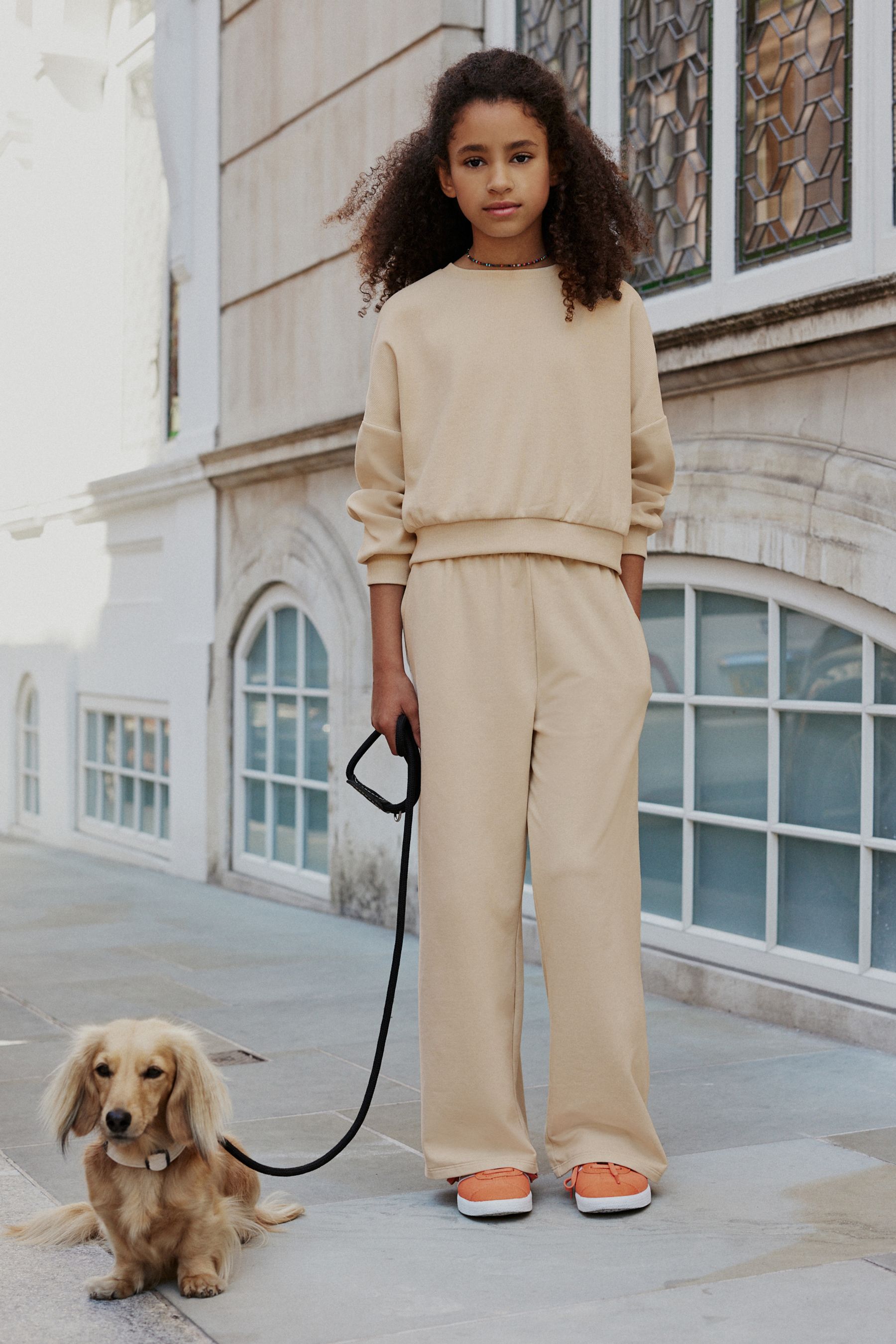 Buy Neutral Rib Cuffed Top Wide Leg Joggers Set 2 16yrs from