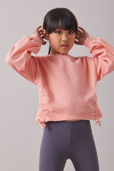 Pink Ruched Side Textured Top (3-16yrs)