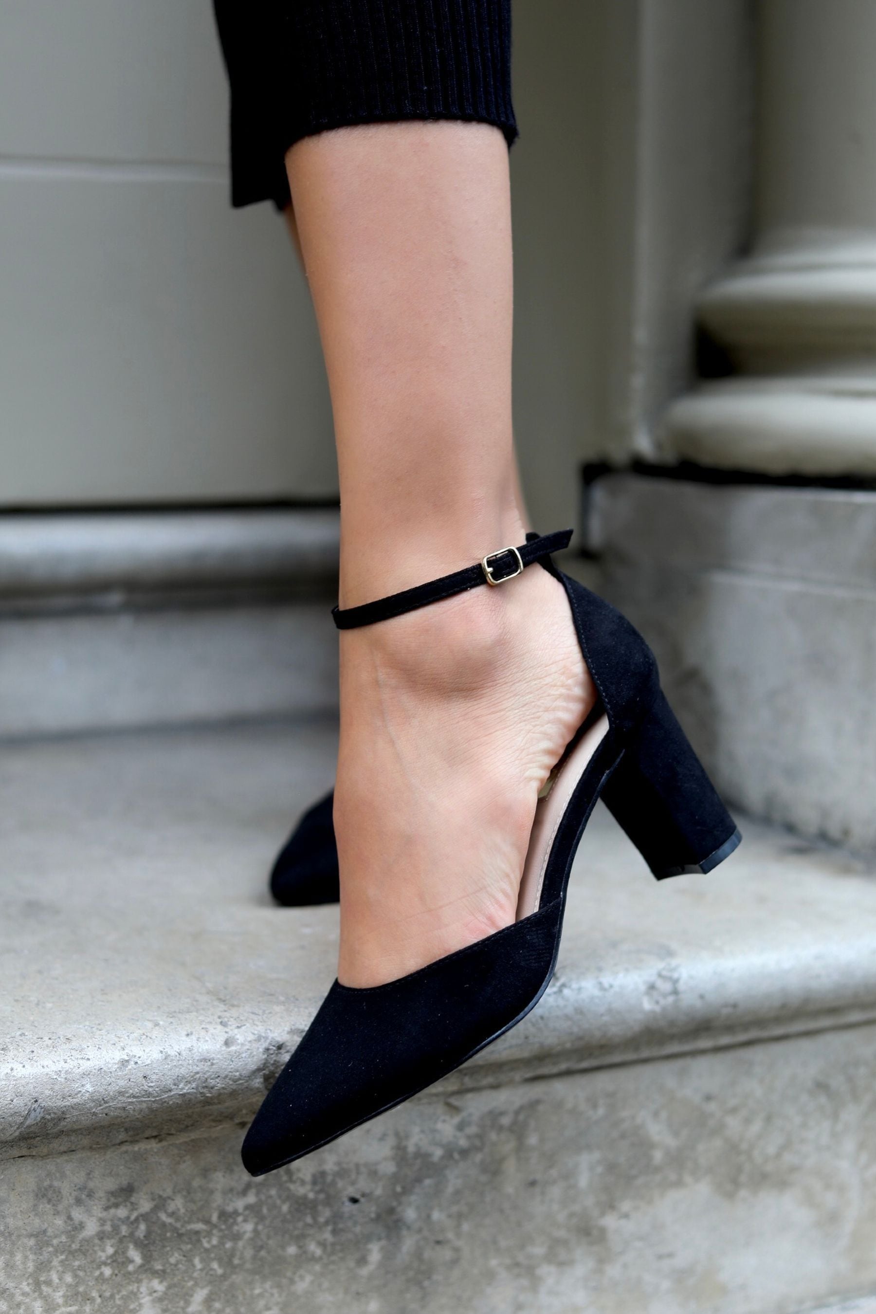Linzi Black Suede Jude Closed Back Court Block Heels
