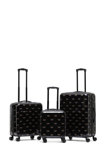 Flight Knight Set of 3 Hardcase Large Check in Suitcases and Cabin Case Black Luggage