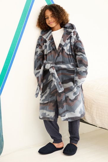 Neutral/Grey Camouflage Fleece Dressing Gown (3-16yrs)