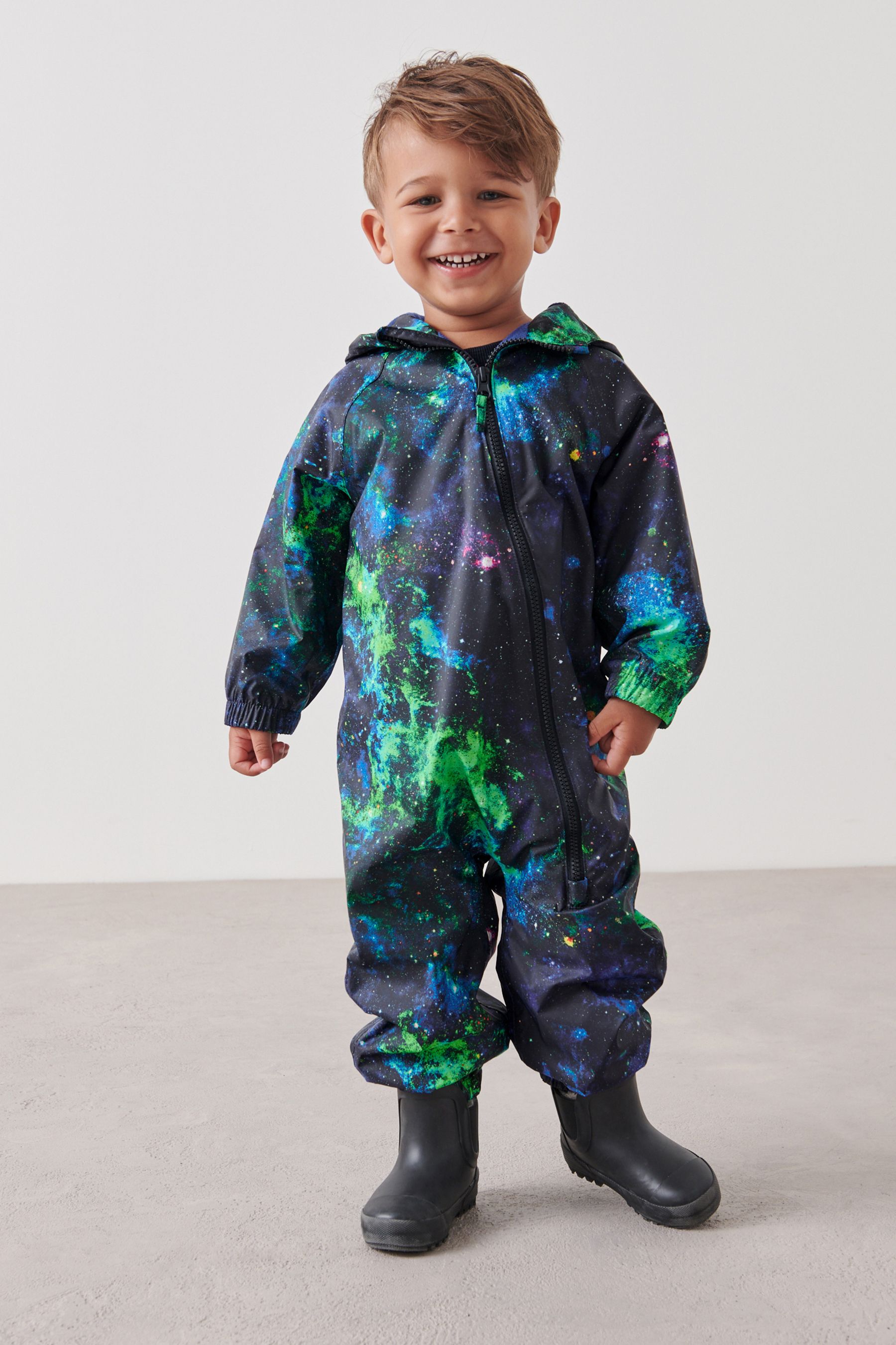 Galaxy Print Waterproof Fleece Lined Puddlesuit 3mths 7yrs