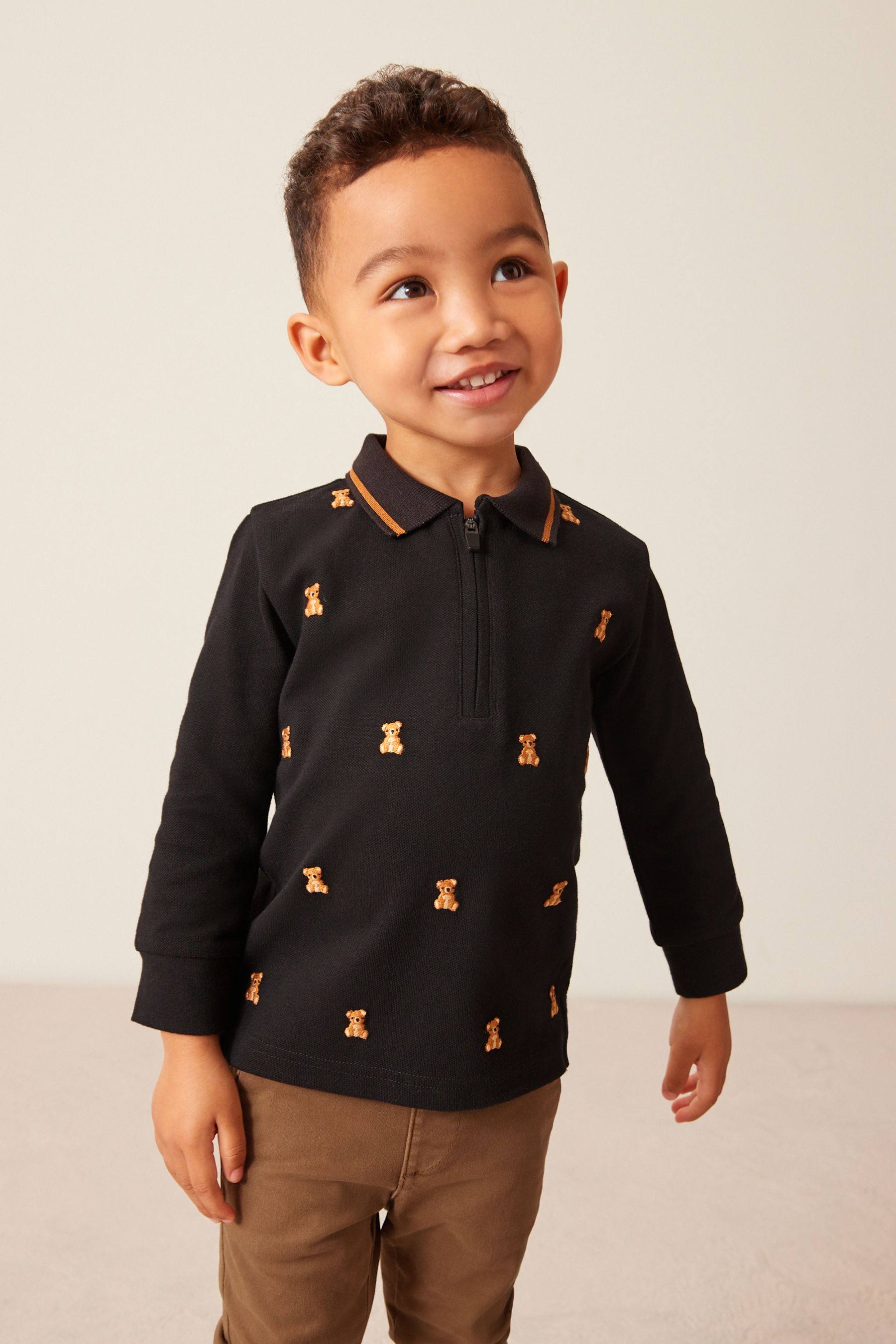 Buy Black Bear Long Sleeve All Over Embroidered Polo Shirt 3mths