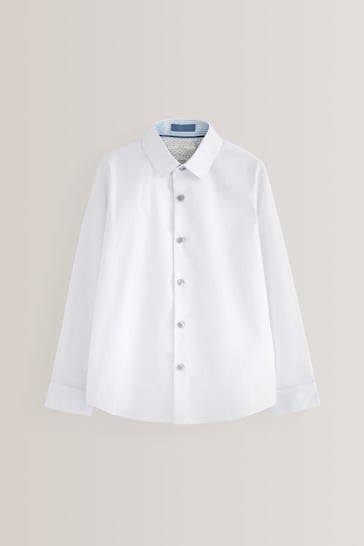 White Long Sleeve Smart Trimmed Shirt (3-16yrs)