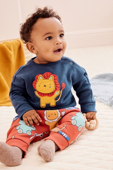 Navy Blue/Red Lion Cosy Baby Sweatshirt T-shirt And Joggers 2 Piece Set