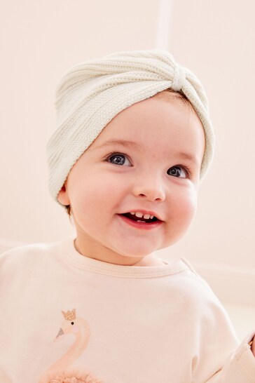 Cream Knitted Baby Turban Hat white (0mths-2yrs)