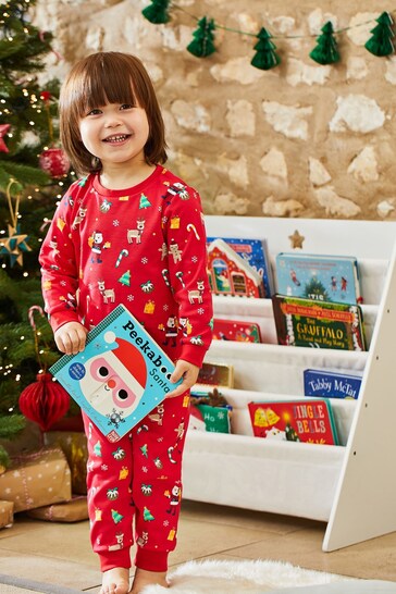 JoJo Maman Bébé Red Kids' Christmas Print Jersey Pyjamas