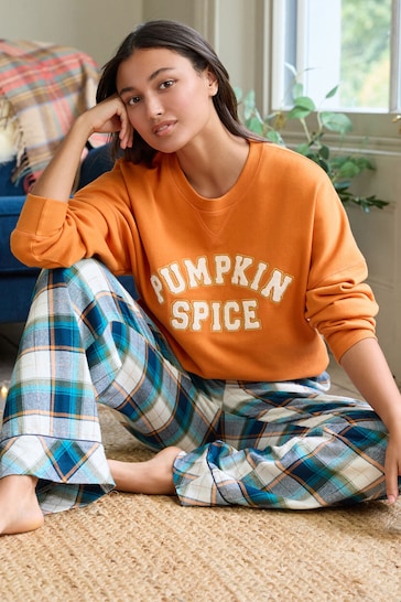 Orange Pumpkin Sweatshirt and Flannel Bottom Pyjamas