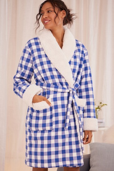Bath & Body Works Blue Gingham Viscose Cosy Dressing Gown