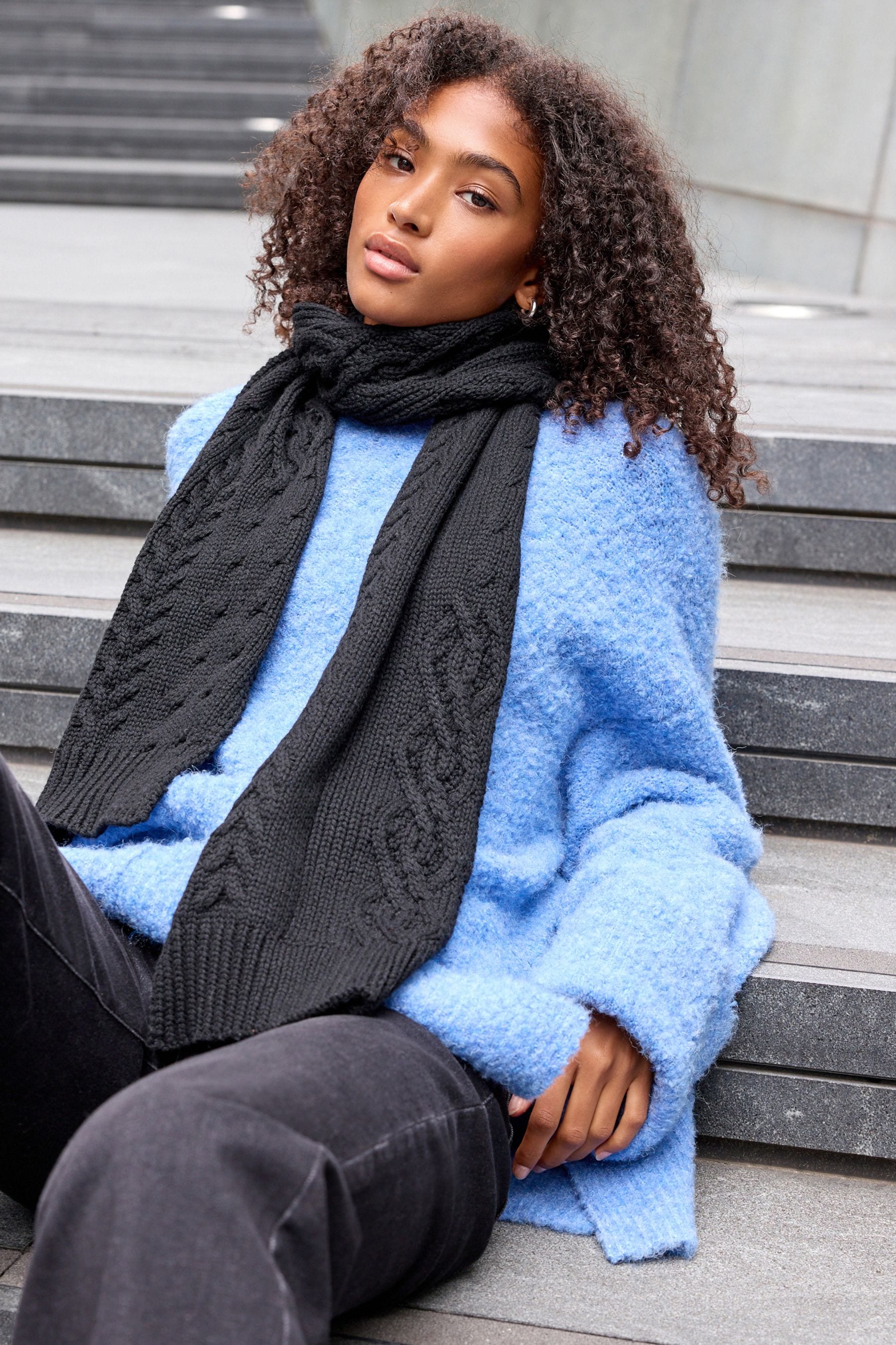 Buy Black Knit Cable Scarf from the Next UK online shop