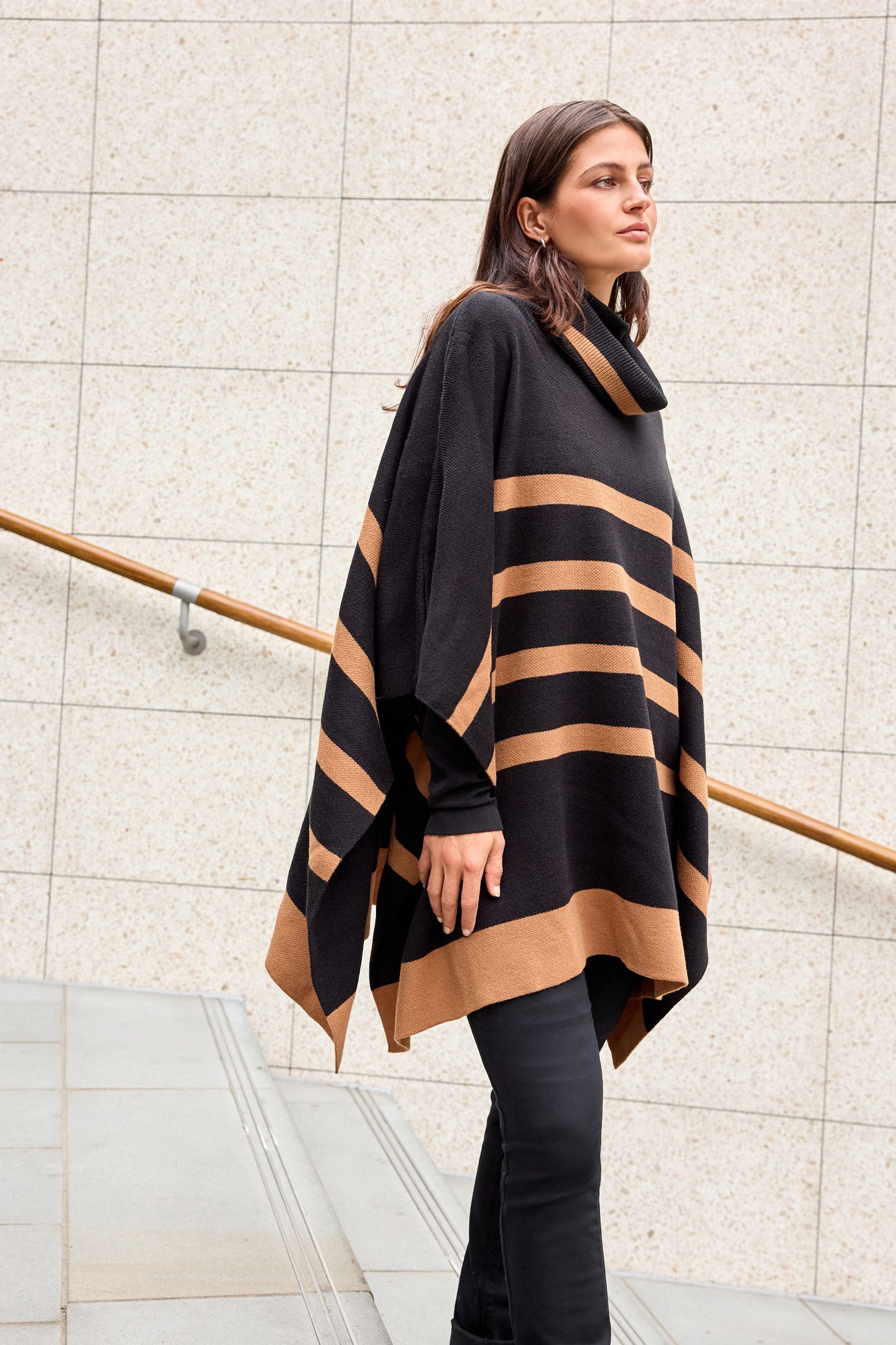 Buy Black Tan Roll Neck Stripe Poncho Jumper from the Next UK