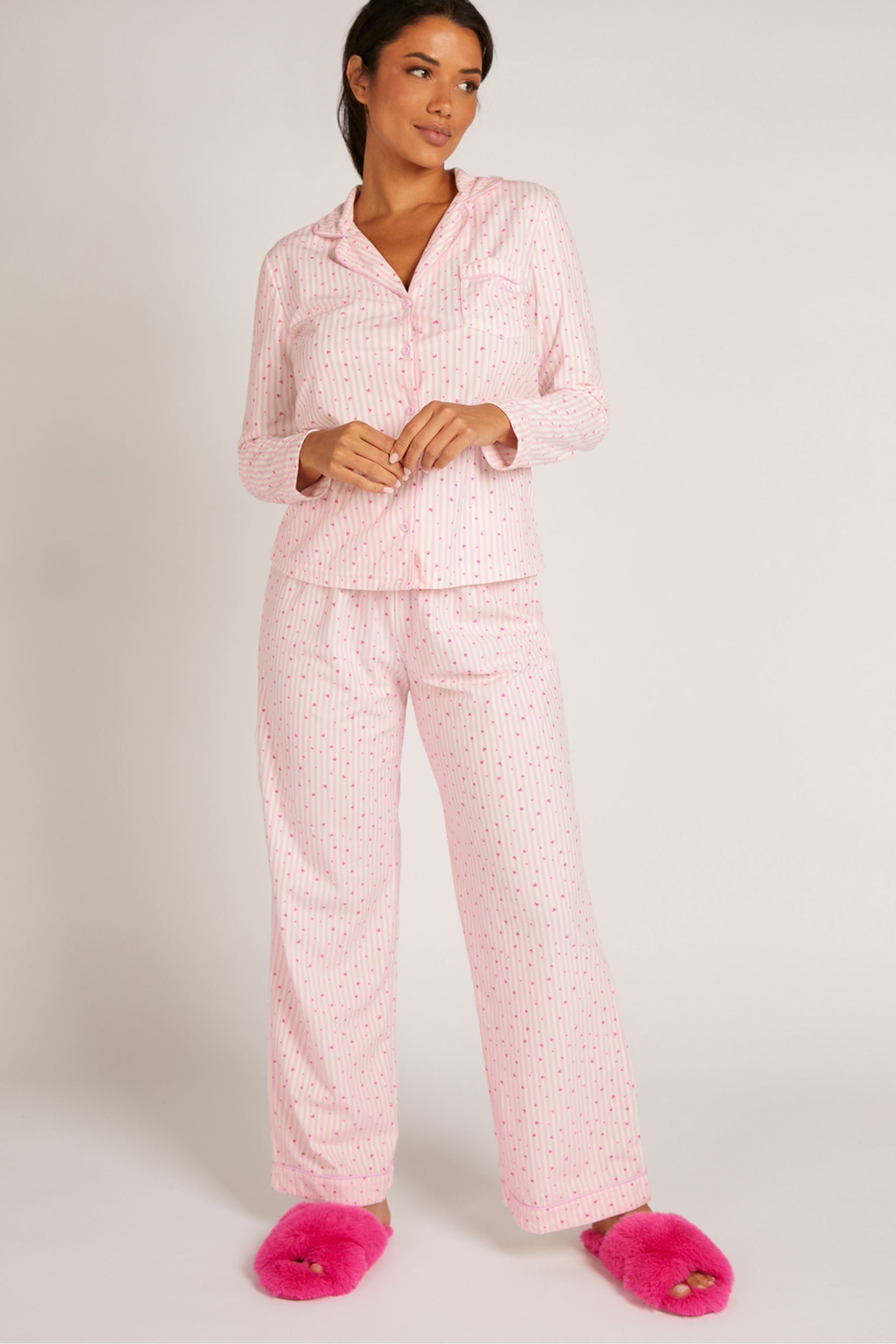 Buy Boux Avenue Pink Cosy Supersoft Fleece Heart Stripe Pyjamas from ...