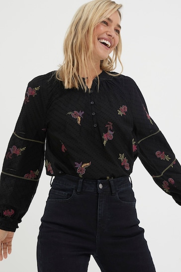 FatFace Black Chessie Embroidered Blouse