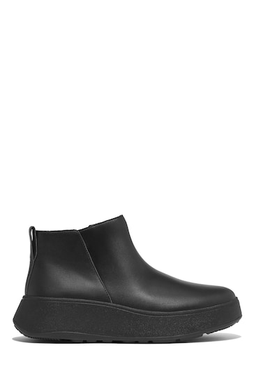 FitFlop F-Mode Leather Flatform Zip Ankle Black Boots