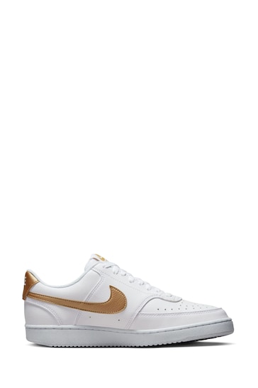 Nike White/Gold Court Vision Low Trainers