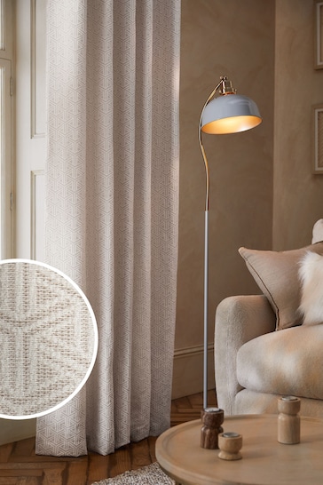 Natural Cosy Geometric Eyelet Lined Curtains
