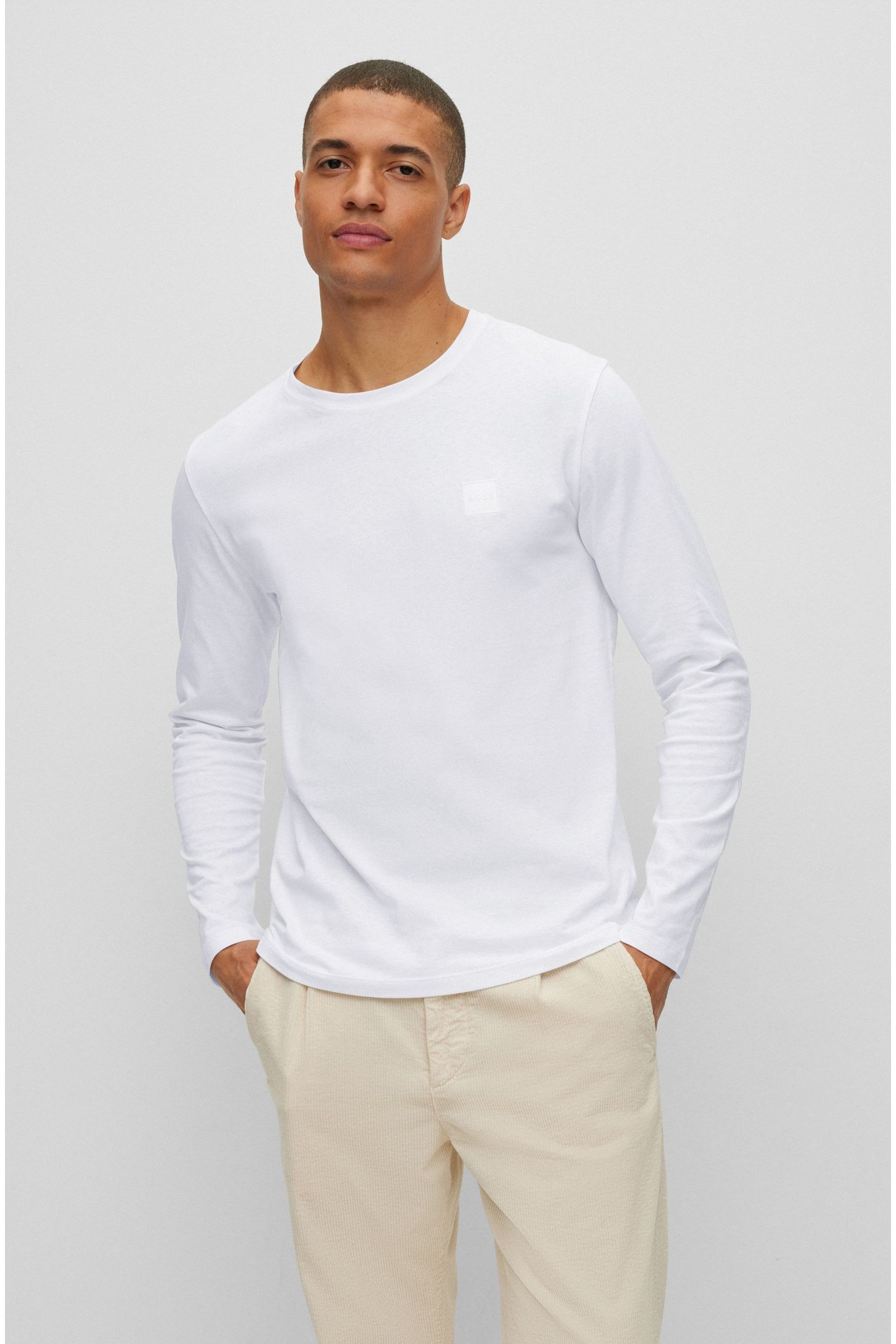 Buy BOSS White Tacks Long Sleeve T-Shirt from the Next UK online shop