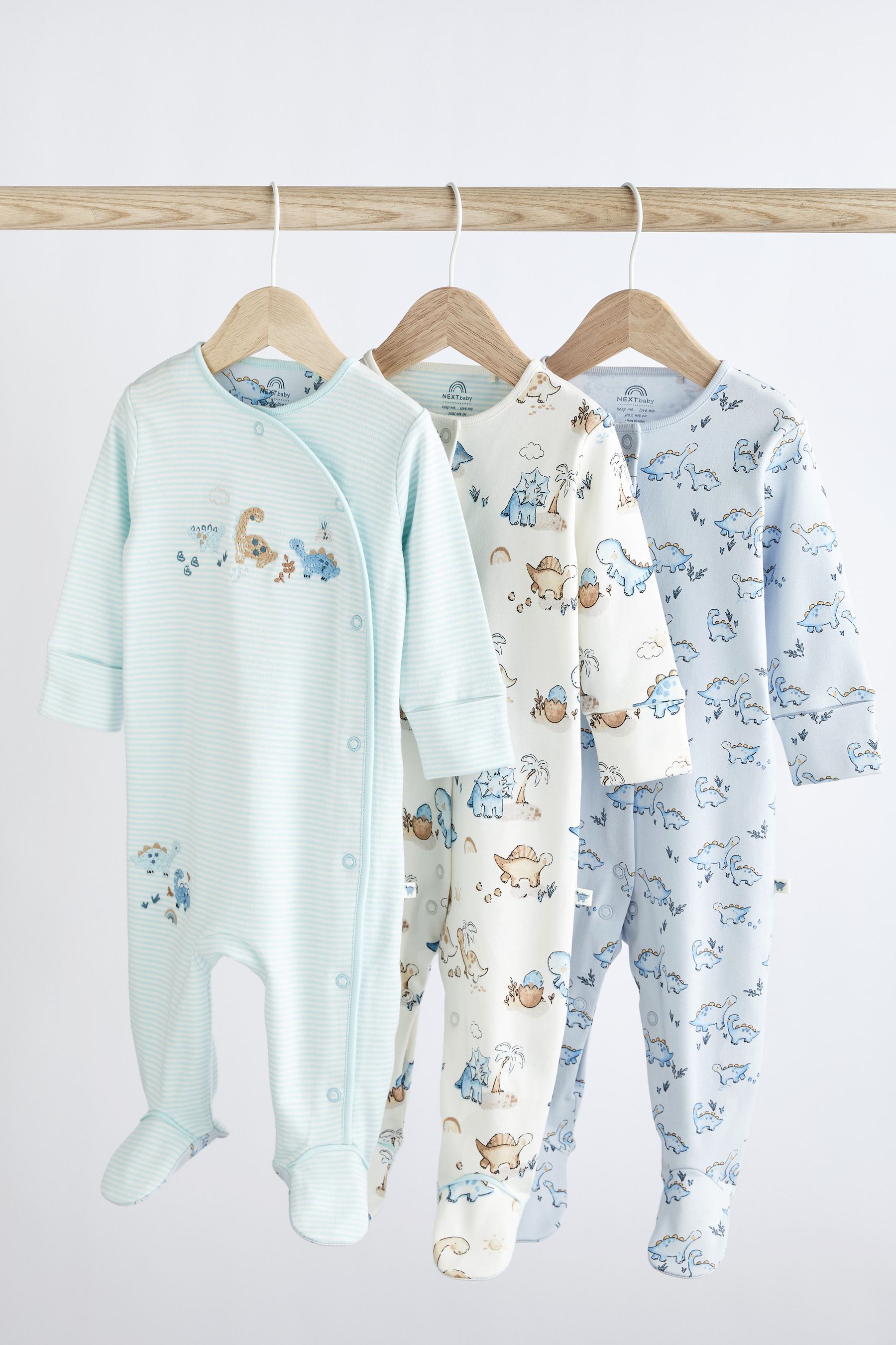 Blue Dinosaur Baby Sleepsuits 3 Pack 0 2yrs