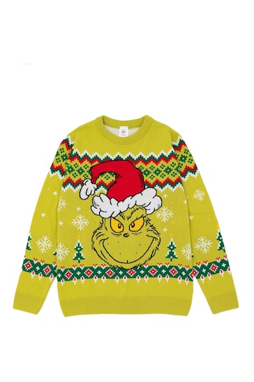 Vanilla Underground Green Christmas Grinch Mens Licensed Adult Knitted Christmas Jumper