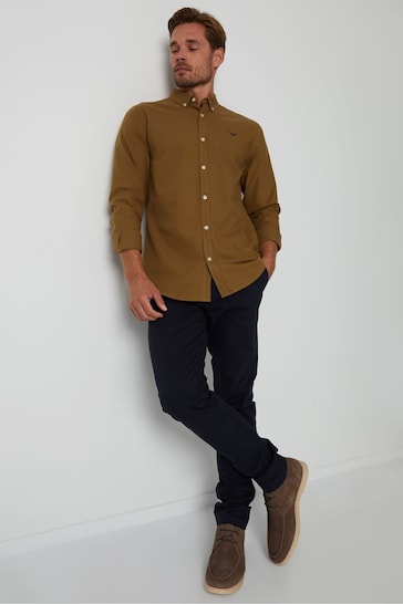 Threadbare Dark Brown Oxford Cotton Long Sleeve Shirt
