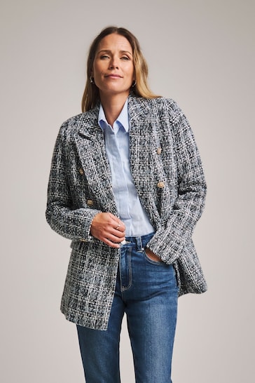 Anthology By JD Williams Blue Premium Check Boucle Military Blazer