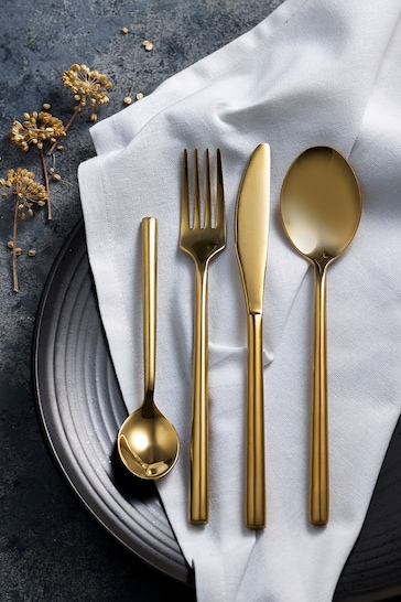Gold 16 Piece Gold Stainless Steel Cutlery 16pc Cutlery Set