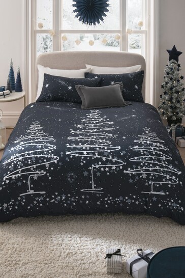 Midnight Blue Supersoft Christmas Trees Duvet Cover and Pillowcase Set