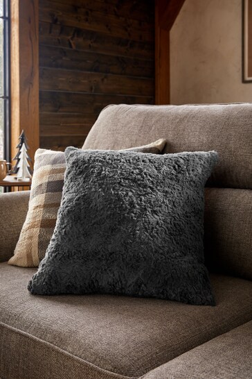 Grey Mila Textured Fur Cushion