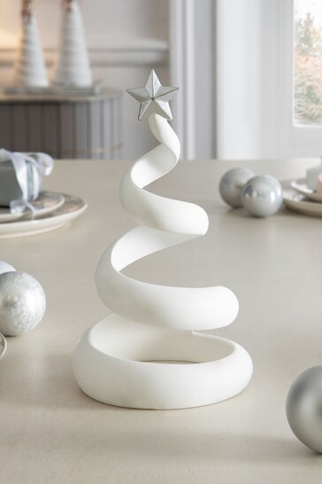 White Resin Spiral Christmas Tree Ornament