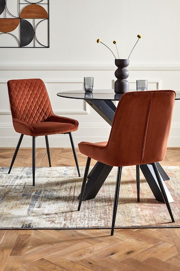 Set of 2 Solft Velvet Rust Brown Hamilton Non Arm Dining Chairs