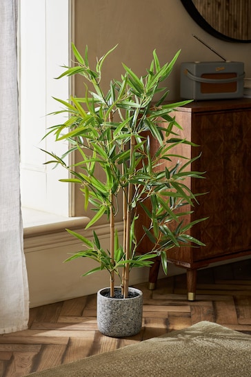 Green Artificial Bamboo Tree Plant In Concrete Pot