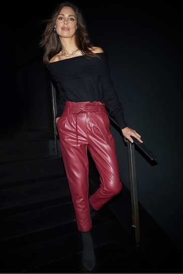Buy Threadbare Red Tie Waist PU Faux Leather Tapered Trousers from the ...