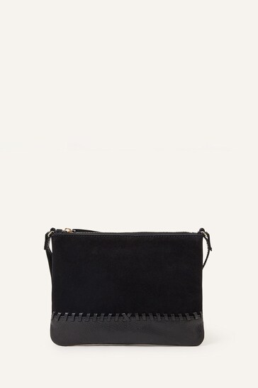 Buy Accessorize Leather Stitch Detail Cross-Body Black Bag from the ...