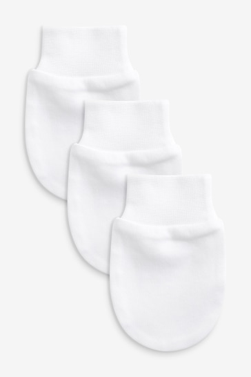 White Baby Cotton Scratch Mitts 3 Pack